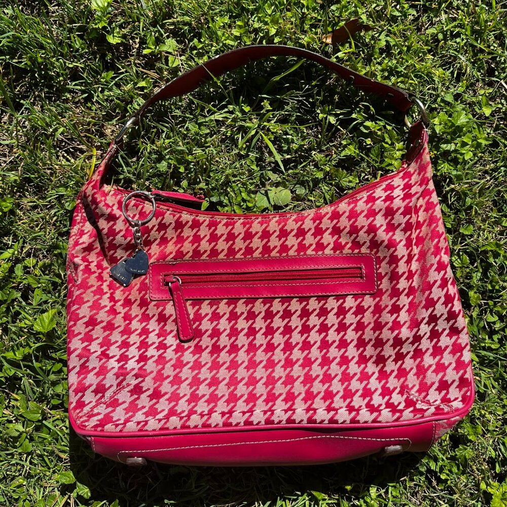 Nine West herringbone style shoulder bag in pink and cream houndstooth - Picture 2 of 5